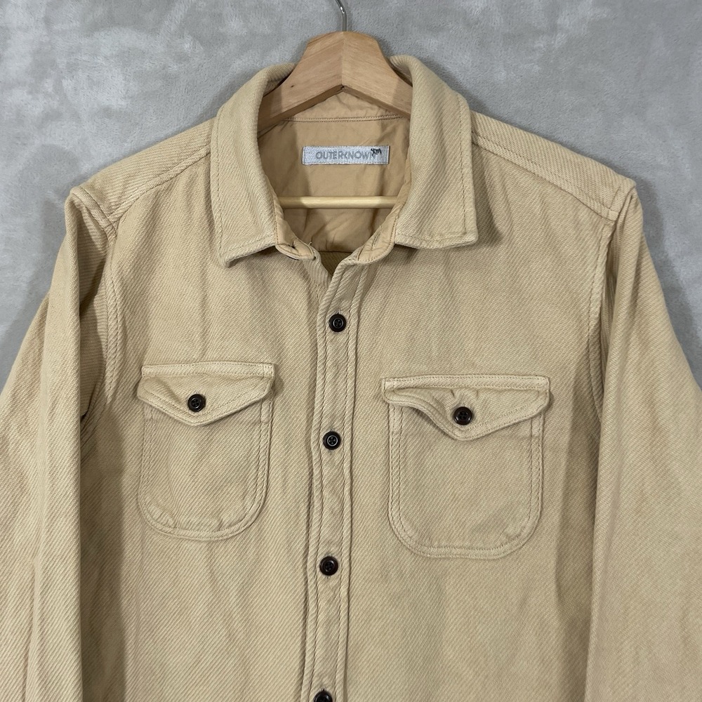 Outerknown Blanket Shirt Men's Medium Tan Heavy Flannel Cotton Button Up Casual - Picture 11 of 11